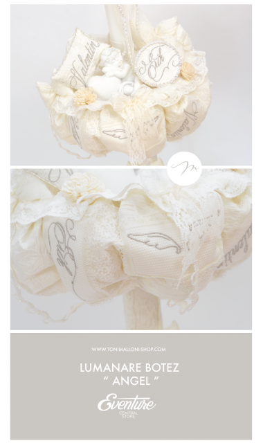 Lumanare de botez brodata cu aripi de inger, 65x4cm, Wings of cotton 4